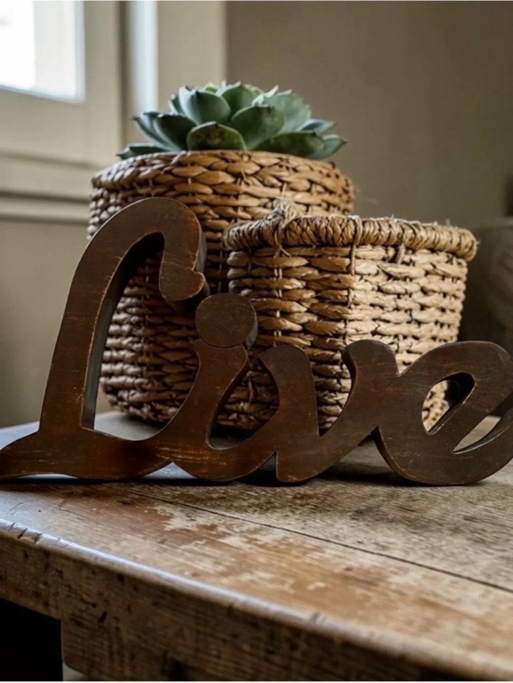 Pier 1 Imports Dark Brown Large Solid Wood “Live” Freestanding Sign